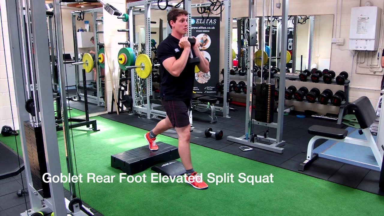 Exercise Demo Goblet Rear foot Elevated Split Squat (RFESS) YouTube