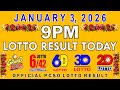 9pm Lotto Result Today PCSO January 3 2026 