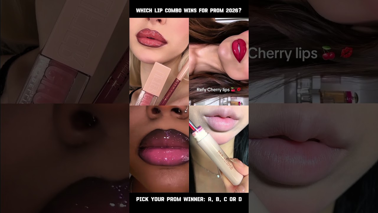 Prom 2026 💄 Which lip combo are you wearing to prom? A, B, C or D?