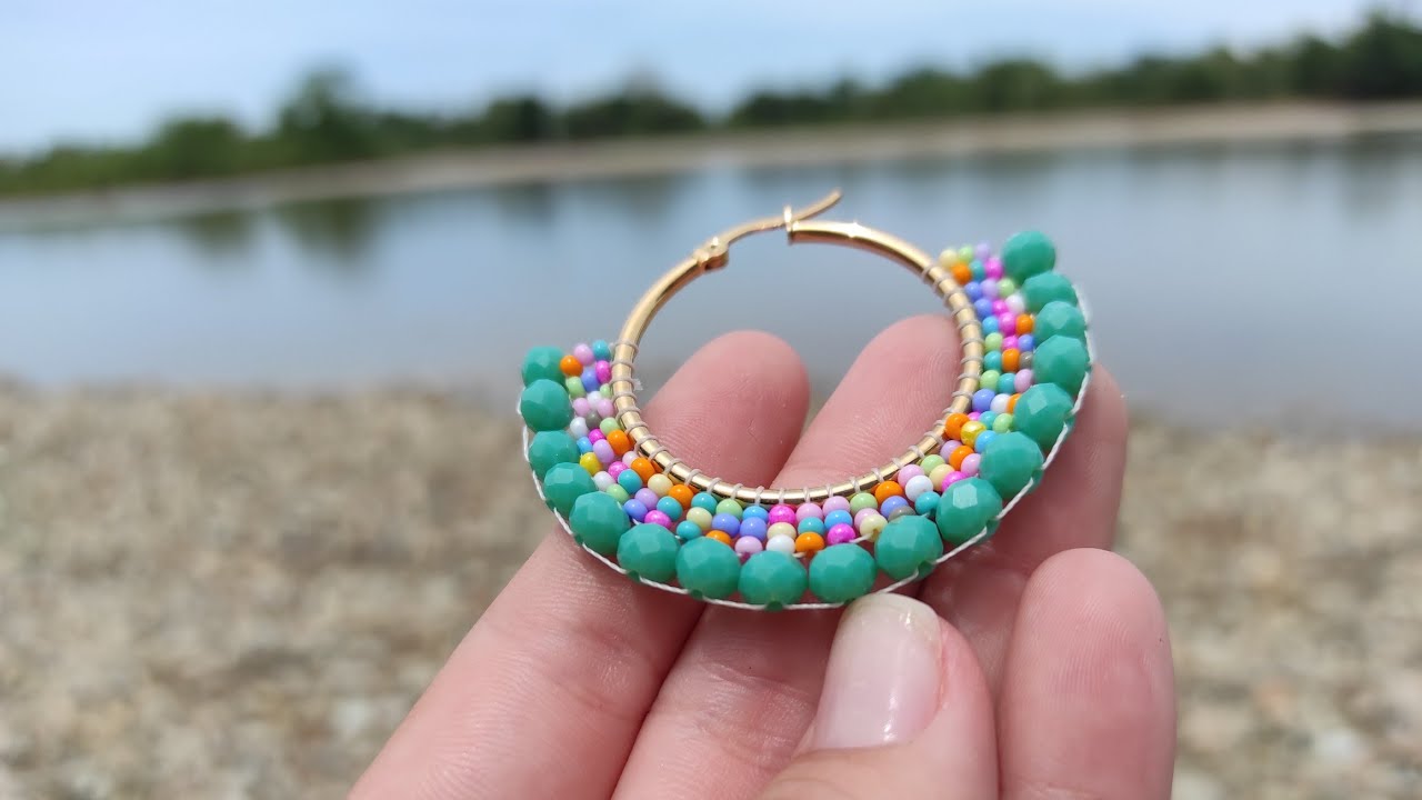 🔵COMO HACER ARETES SOBRE ARO EN MOSTACILLA Y MURANO/ Candongas en mostacillas