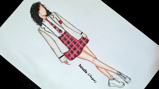 رسم أزياء المدرسة لأسيا بطلة مسلسل إخوتي/تعليم رسم الأزياء/easy fashion drawing