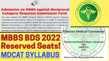 NMDCAT 2022-23 Syllabus/MBBS BDS Reserved Seats/PMC Latest News/NUMS CMH Medical Colleges/PMC 2022