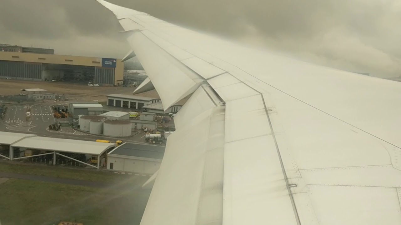 British Airways Denver to London landing on a rainy day at Heathrow