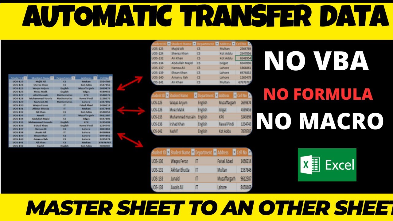Automatic Transfer Data From Master Sheet to other Sheets in Excel | # ...