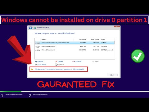 Windows cannot be installed on drive 0 partition 1 FIX