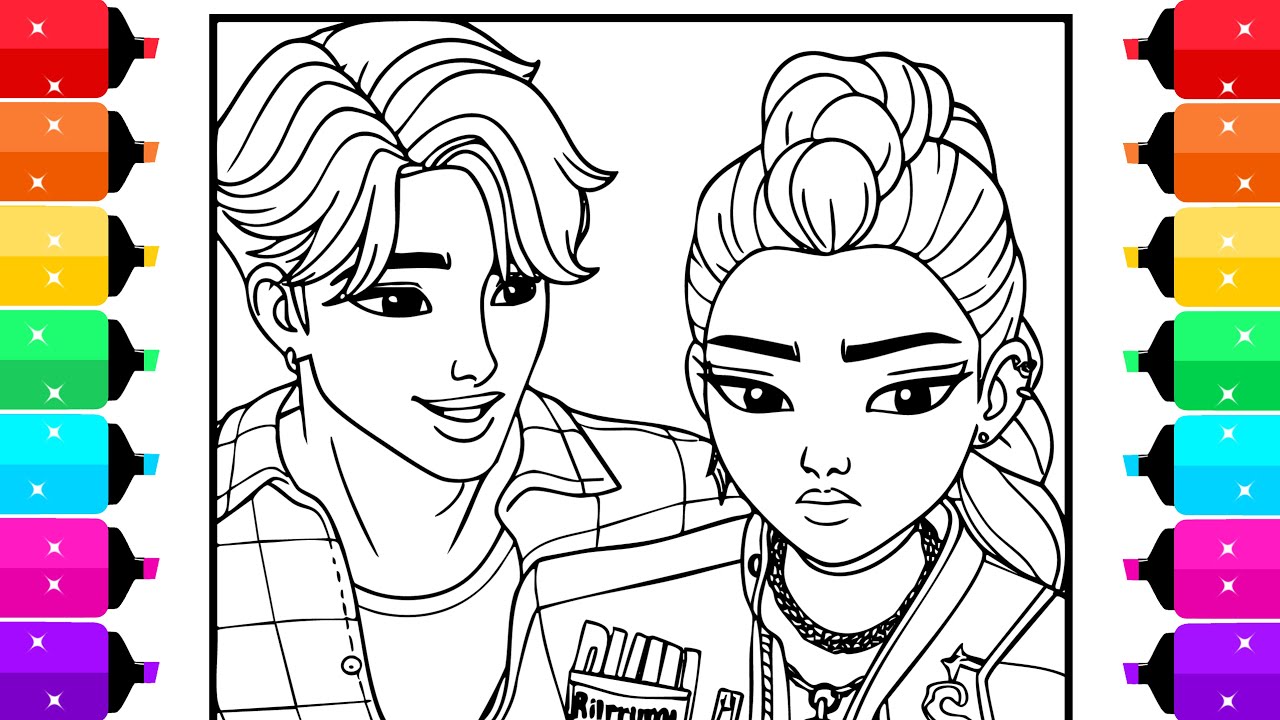 Color with me Jinu and Rumi K-Pop Demon Hunters Coloring Page - YouTube