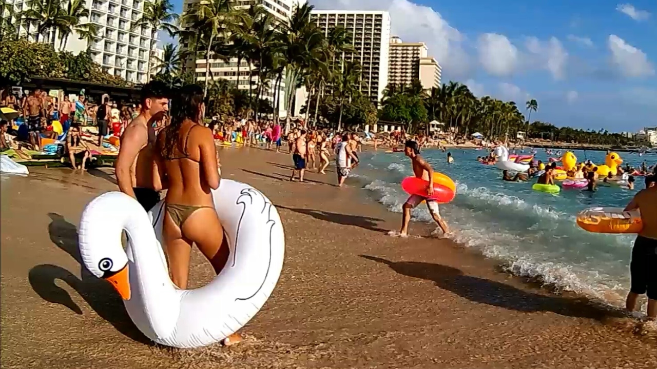 Spring Break at Waikiki Beach, University of Hawaii Pool Float Party
