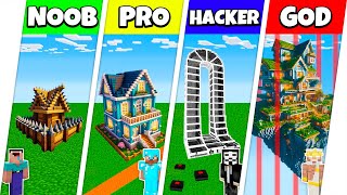 Minecraft Battle: NOOB vs PRO vs HACKER vs GOD: SECURE SAFEST HOUSE BASE BUILD CHALLENGE / Animation