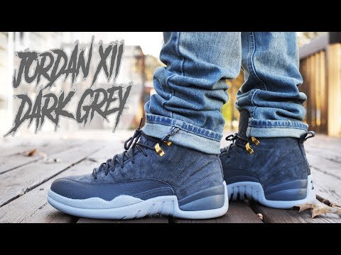 jordan 12 dark grey on feet
