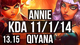 ANNIE vs QIYANA (MID) | 11/1/14, 1.6M mastery, 800+ games, Legendary | KR Grandmaster | 13.15