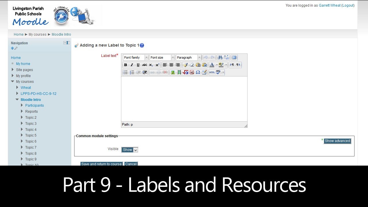 Part 9 - Labels and Resources (Moodle How To) - YouTube