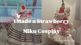 Making a strawberry x miku cosplay  cosplay sewing vlog