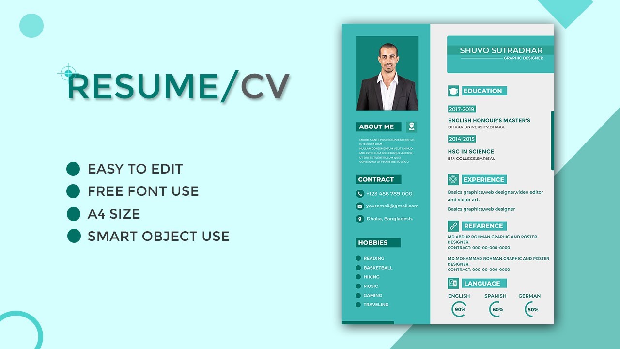 CV/Resume Design in Adobe Photoshop - YouTube