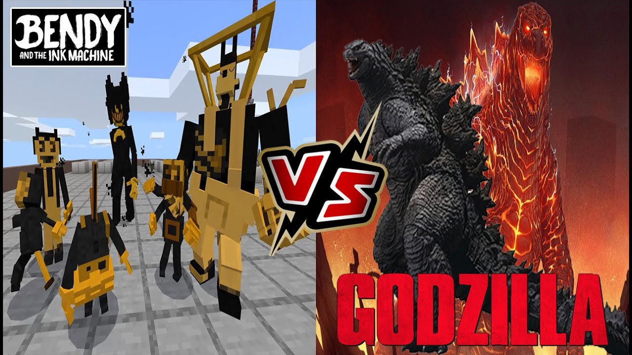 Bendy and the Ink Machine VS Godzilla & Burning Godzilla (Minecraft PE ...