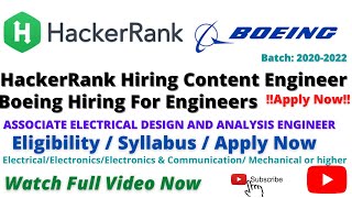 Celebrity HackerRank Hiring Content Engineer / Boeing Hiring For Engineers / Eligibility / Syllabus/ Apply Now Profile