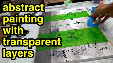 Painting process for an abstract painting in acrylics. Transparent layers, hard edged, collage