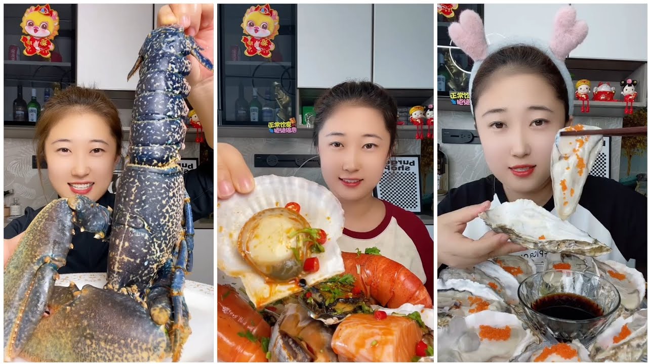 Seafood #85 challenge Eating Seafood, Shrim، Crap, Squid 😋😋{ Asmar} #oyster #salmon #shrim #lopster