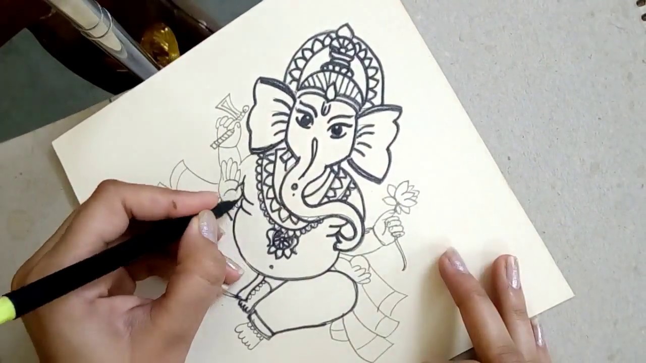 Easy Ganesh Drawing With Colour