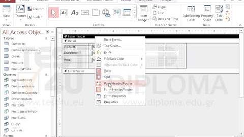 Show the page Header and page Footer of the open form. Save the form.