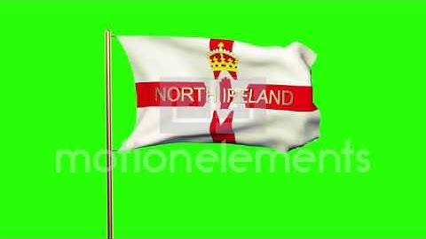 North Ireland Flag With Title Waving In The Wind. Looping Sun Rises Style. Anima Stock Animation