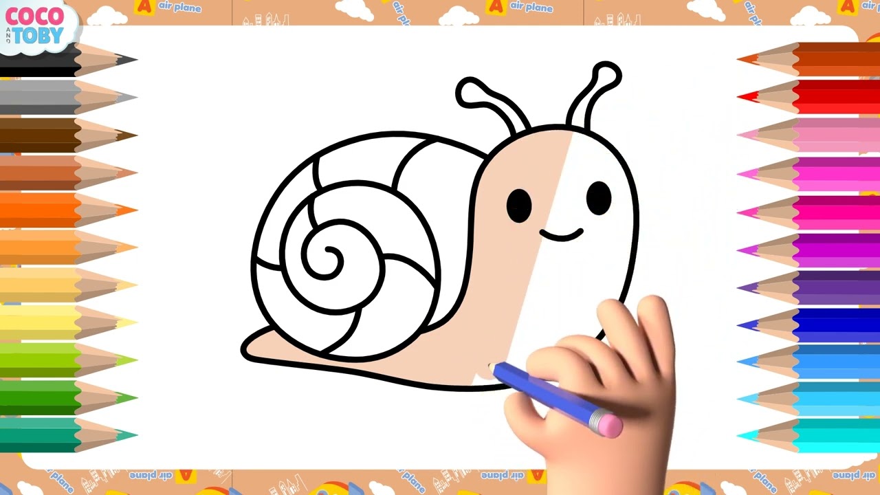 How to draw a easy cute snail for kids and toddlers | COCO and TOBY 