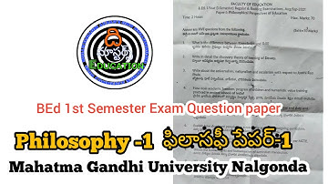 BEd 1st Semester Exam Question papers | Philosophy prospective of Education Mahatma Gandhi Universit
