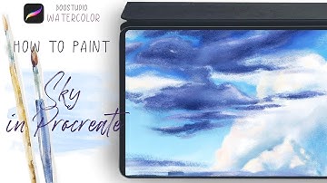 Pastel style sky with clouds in Procreate - simple digital tutorial on IPad step by step