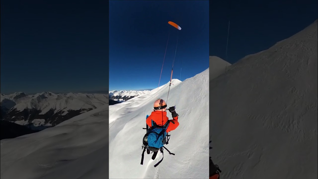 Flying by kite at Davos Jakobshorn and then setting some tracks in fresh powder snow / #snowkiting