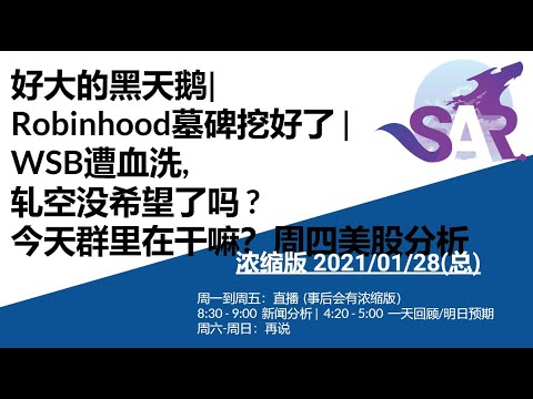 浓缩版美股01/28(总) 好大的黑天鹅| Robinhood墓碑挖好了 | WSB遭血洗, 轧空没希望了吗 ?今天群里在干嘛？周四美股分析