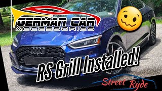 German Car Accessories' B9 RS Grill install on Navarra Blue S5 Sportback *How 2 Video w/ time stamps