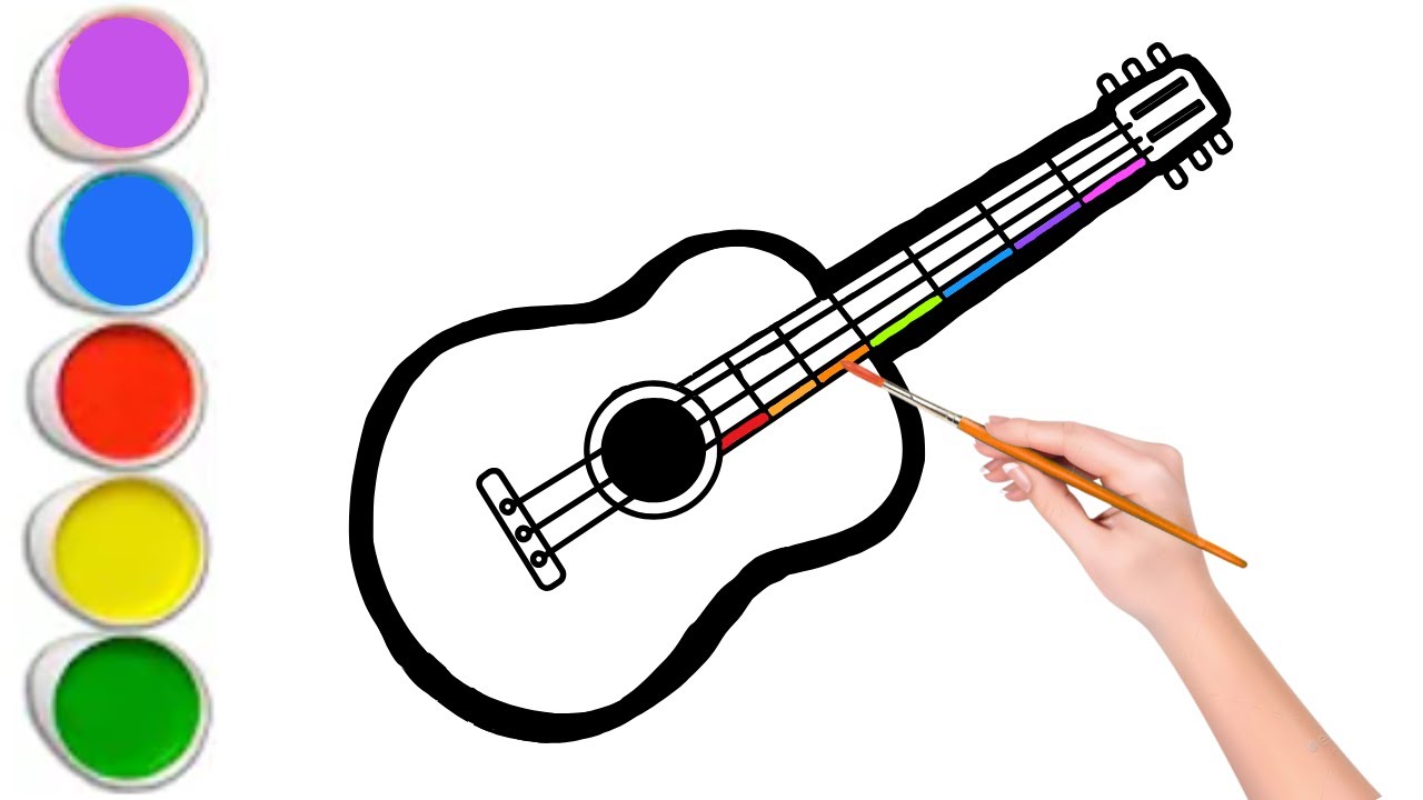 Guitar Drawing and Coloring For Kids | How to Draw Guitar - YouTube