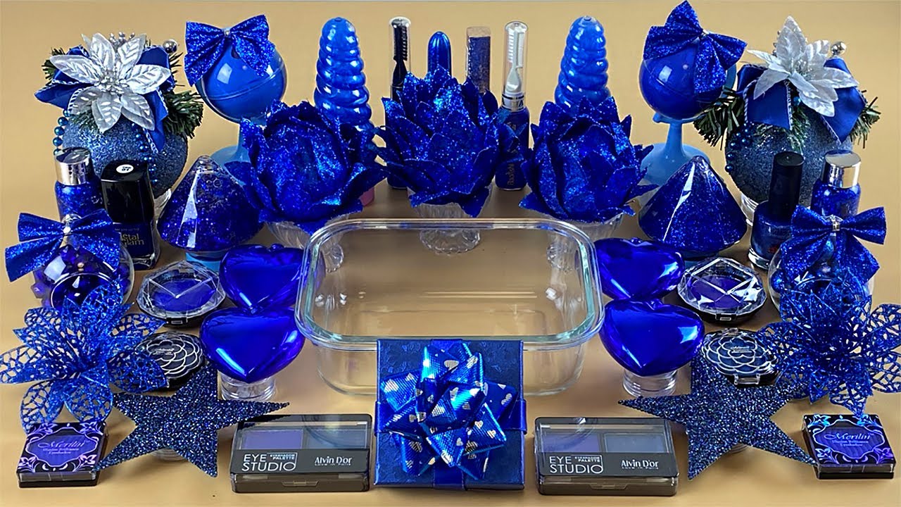 Navy BLUE SLIME | Mixing makeup and glitter into Clear Slime | Satisfying Slime Videos 1080p