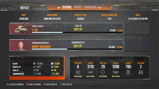 T-43 3.1k damage Overlord Ace 8 Kills ( WoT Console )