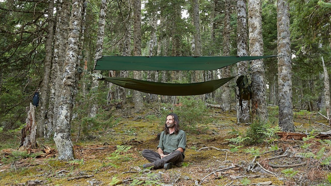 Solo Hammock overnight camping in the woods, Tarp, bushcraft, cooking, etc YouTube