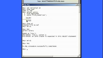 PLSQL08  Select statements in a PL SQL block Hands On
