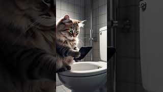 A Cute Cat Sitting On A Toilet Drop His Phone