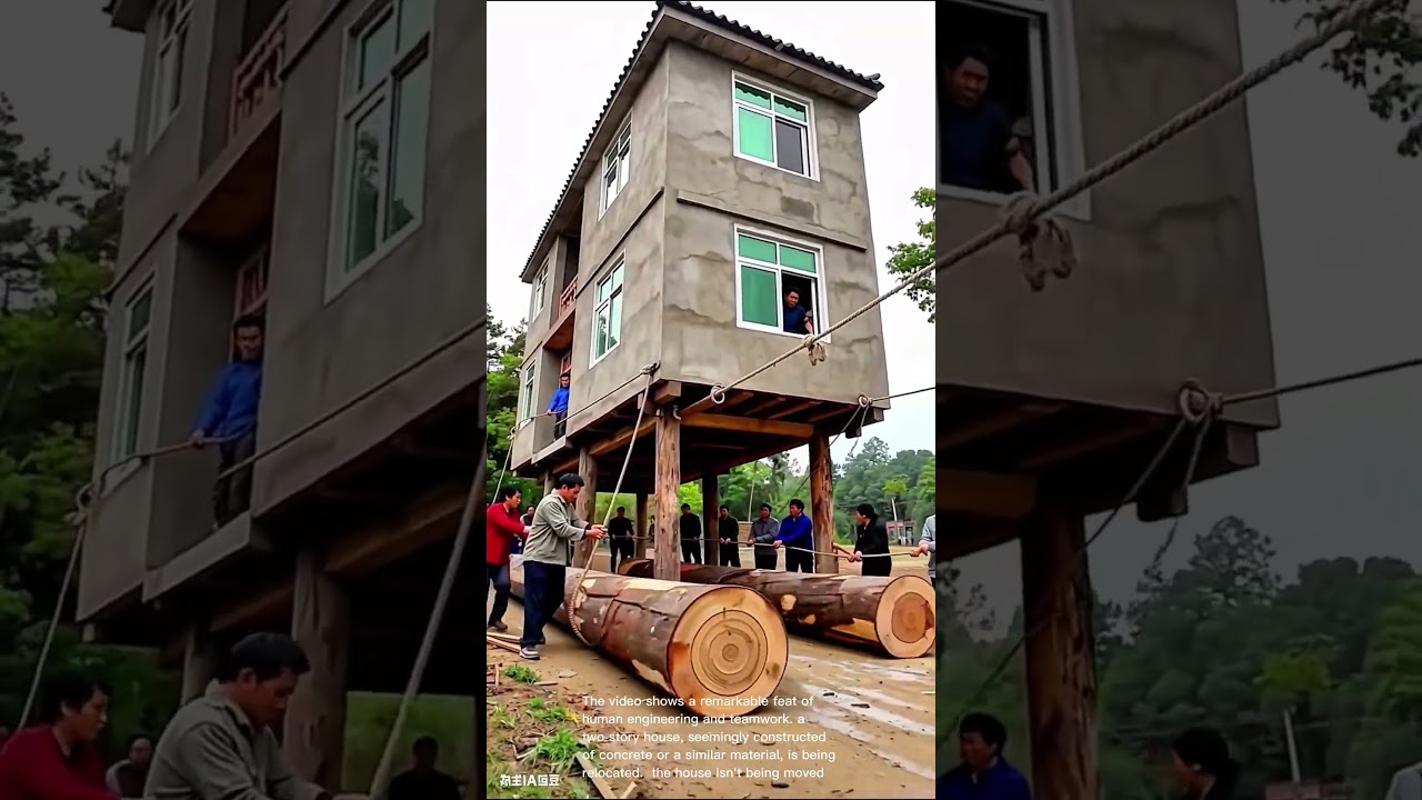 Incredible! Moving a House with Logs and Teamwork