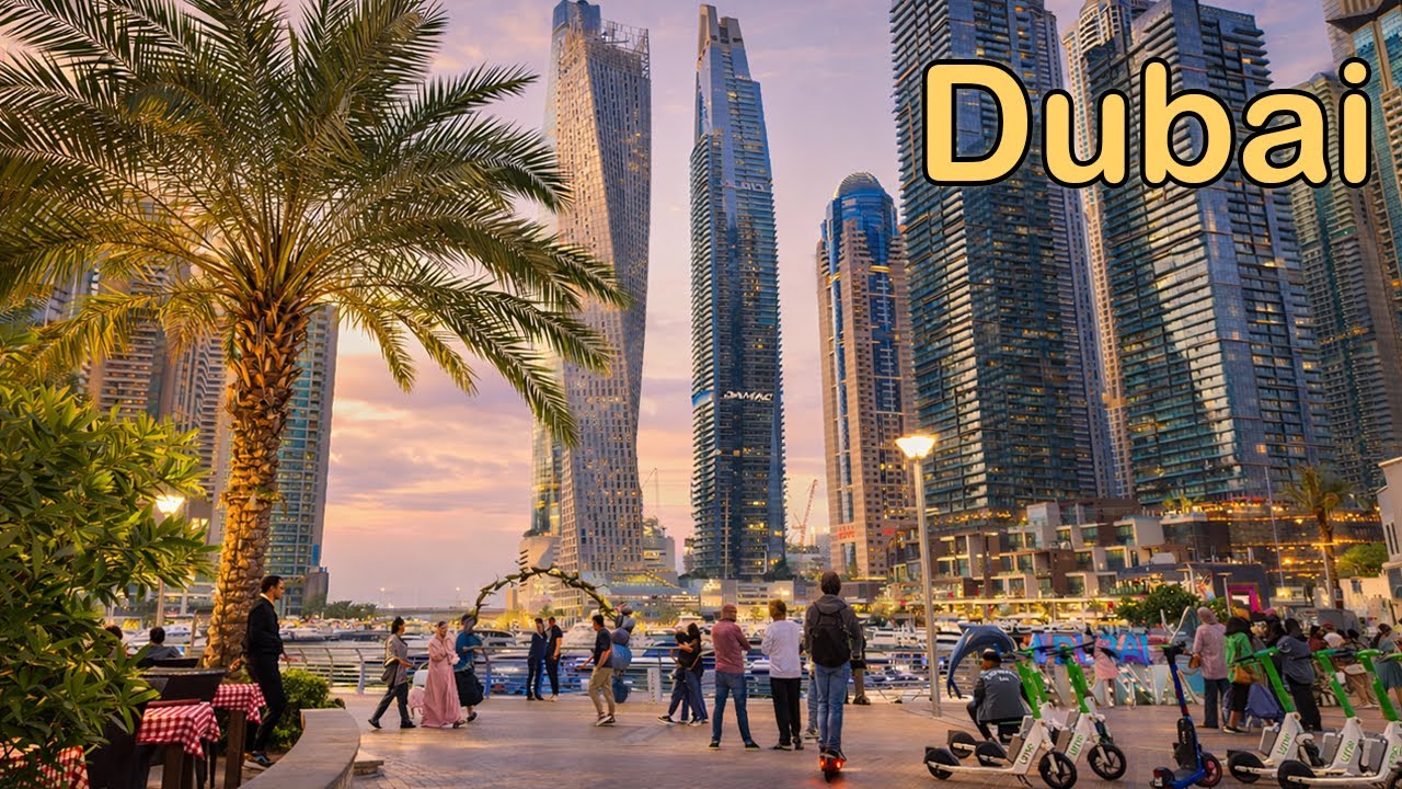 Dubai Marina 4K Walking Tour | Relaxing Evening Walk by Waterfront
