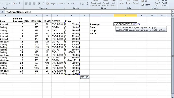 The Aggregate Function in Excel 2010