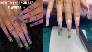 ENCAPSULATED FLOWER NAILS  ACRYLIC NAILS FOR BEGINNERS