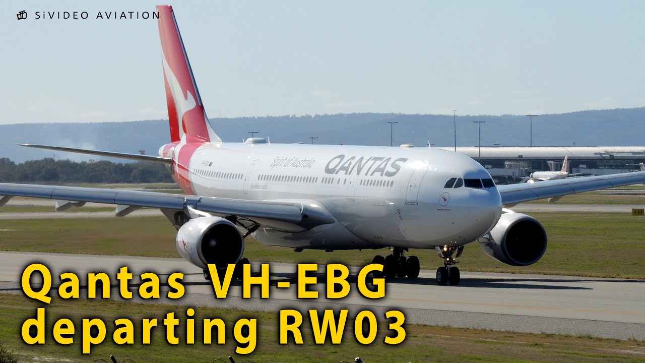 Qantas Airways (VH-EBG) departing Perth Airport on RW03.