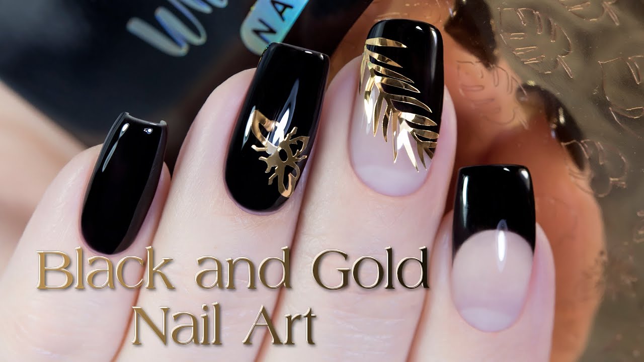 Black and Gold Negative Space Nail Art - YouTube