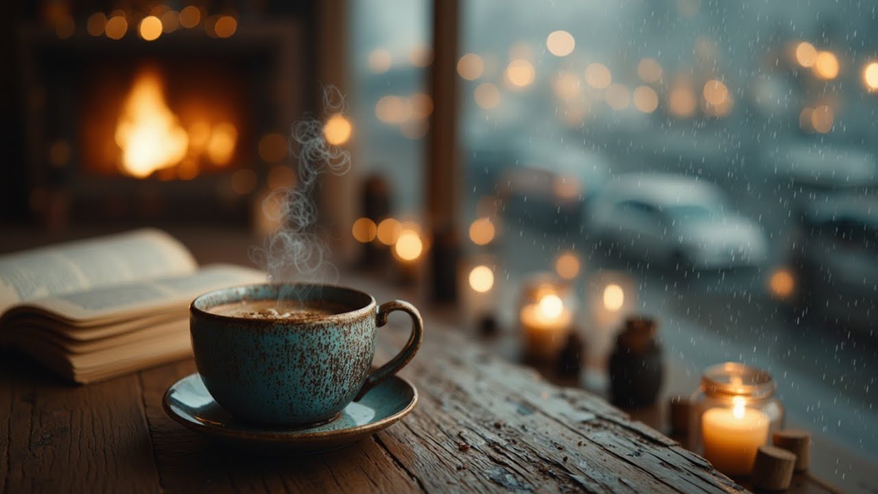 Уютный зимний джаз и звуки дождя для учебы в кафе - Расслабляющая эмбиент музыка ☕🎶