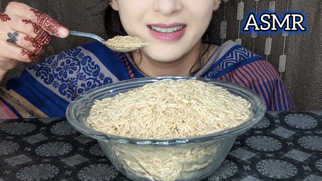 ASMR RAW RICE EATING || BIG BITES || SATISFYING - YouTube