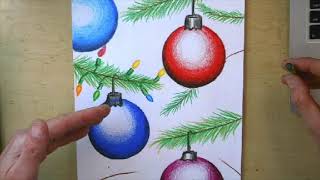 Shaded Christmas Ornaments on a Christmas tree art project for 4th - 8th grade art students.