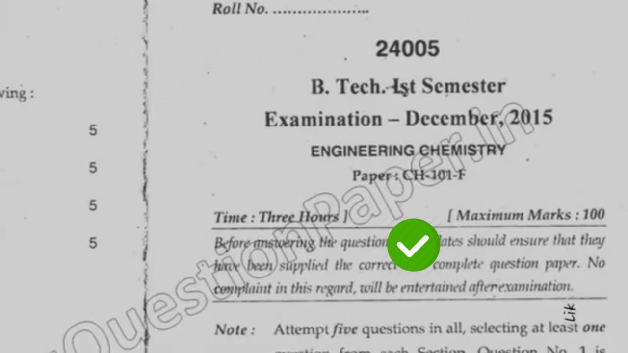 Mdu BTech 1st Sem Engineering Chemistry Question Paper 2015 