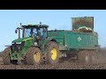 John Deere 7290R in the field spreading solid manure w/ TEBBE Muck Spreader | Danish Agriculture