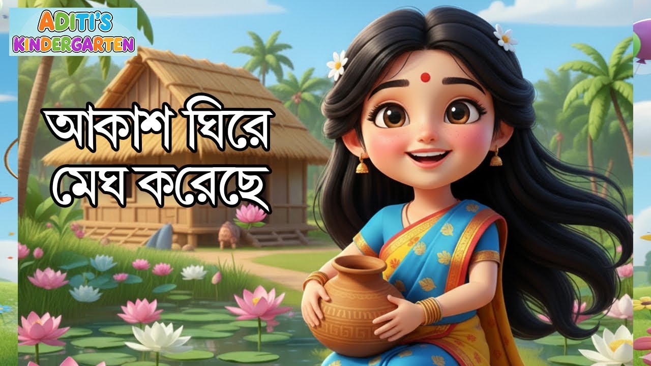 আকাশ ঘিরে মেঘ করেছে | Akash Ghire Megh Koreche | Bengali Rhymes 