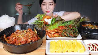 ASMR MUKBANG | Harvesting My Lettuce★ Jeyuk Bokkeum (Stir-fried pork) Soybean Paste Stew & Pa-Kimchi