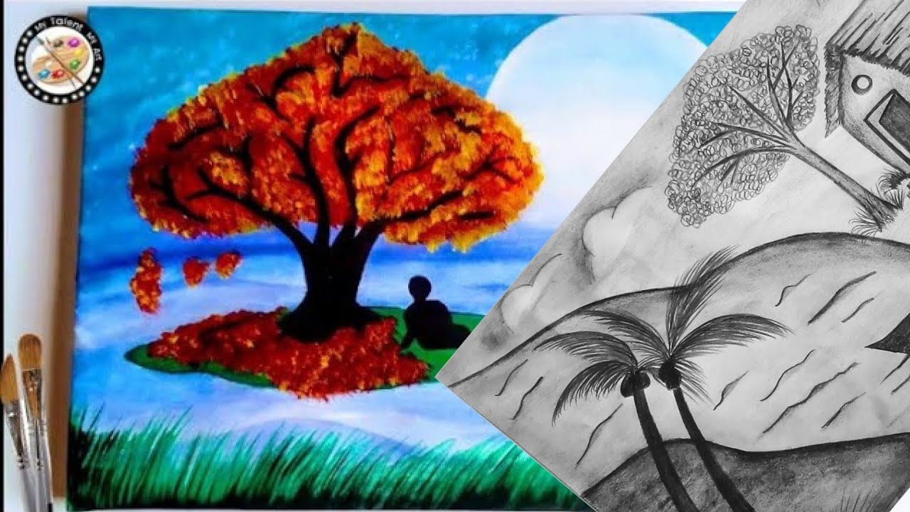 Village Pencil Drawing and watercolor painting step by step village ...